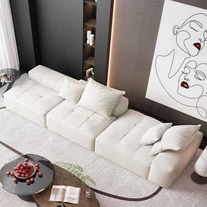Modern Oversized Modular Sectional Sofa With Ottoman, Seat, Chaise Lounge And Armrest, Sparkling Chenille Fabric Soft Cushion Sofa With 4 Pillows, 4 Pieces Diy Combination Tufted Sofa, No Assembly Required - Beige