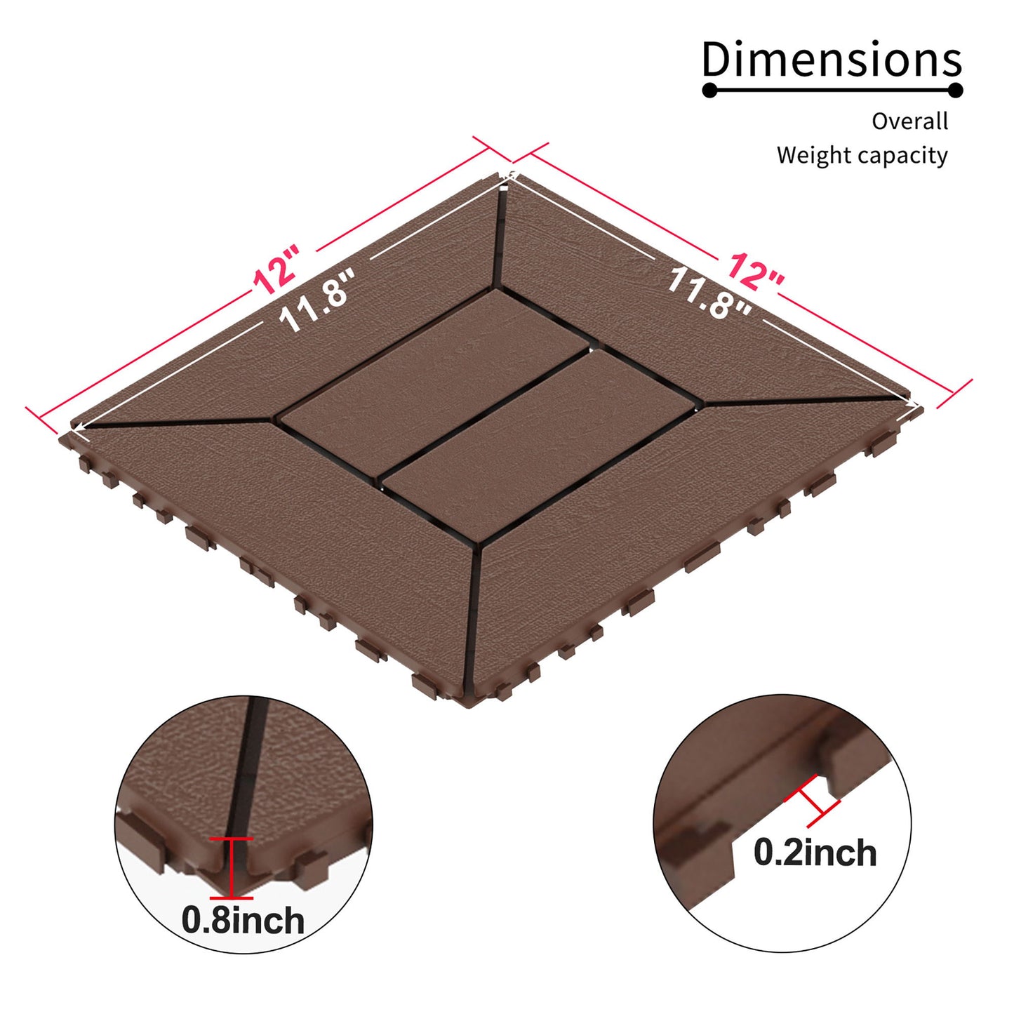New Style Patio Deck Tiles, Diy Module Interlocking Decking Tiles Floor Tile Outdoor And Indoor, Easy And Quick Installation Court Tiles For Porch Poolside Balcony Backyard 44 Pieces - Red Brown