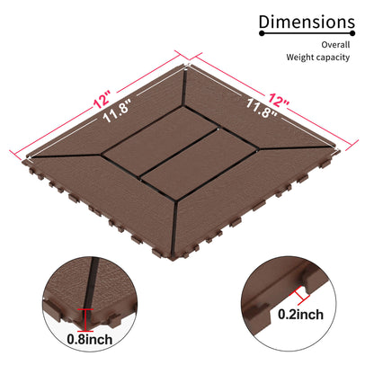 New Style Patio Deck Tiles, Diy Module Interlocking Decking Tiles Floor Tile Outdoor And Indoor, Easy And Quick Installation Court Tiles For Porch Poolside Balcony Backyard 44 Pieces - Red Brown