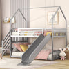 Twin Over Twin Metal Bunk Bed House Bed With Slide And Staircase - Silver