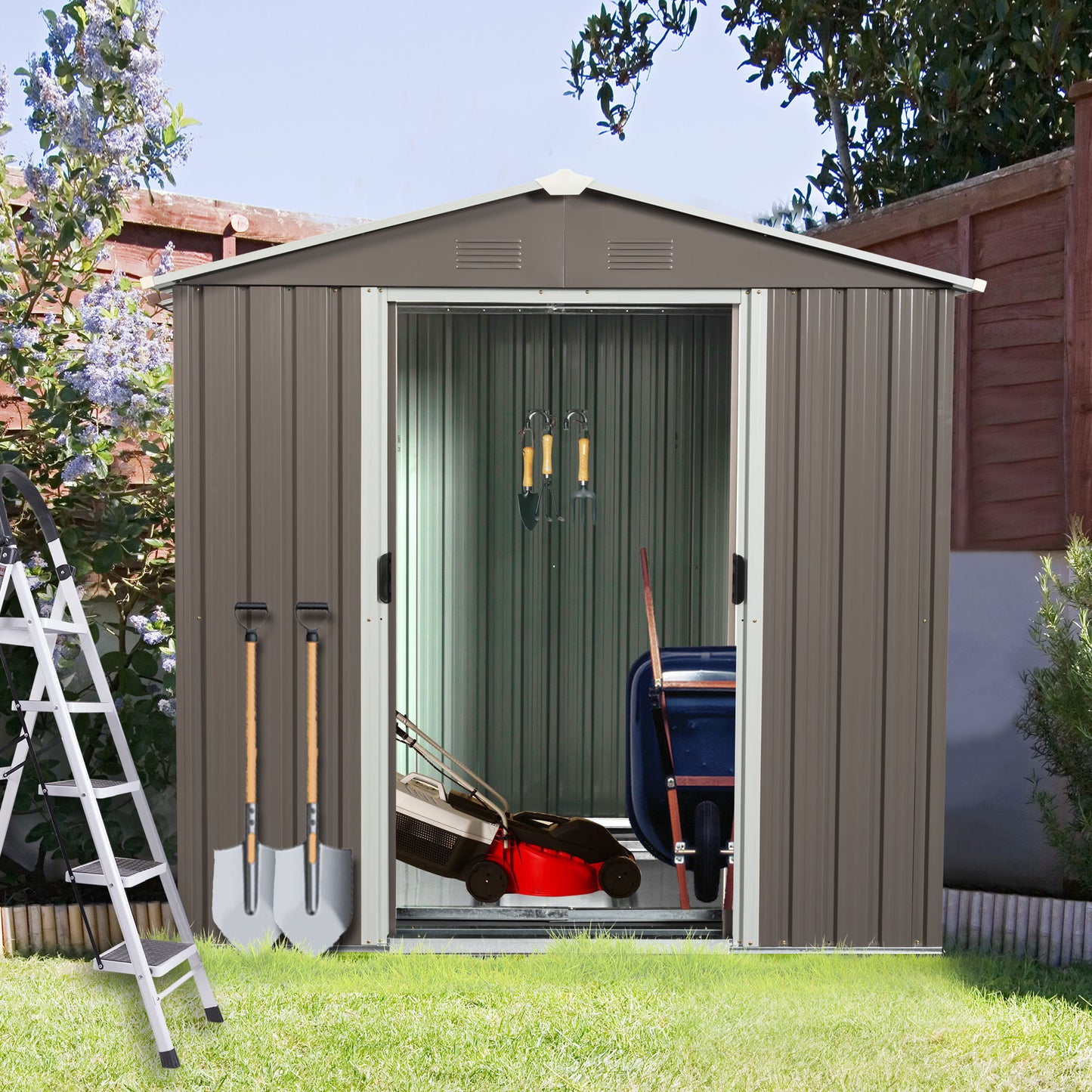 6Ft x 5Ft Outdoor Metal Storage Shed - Gray