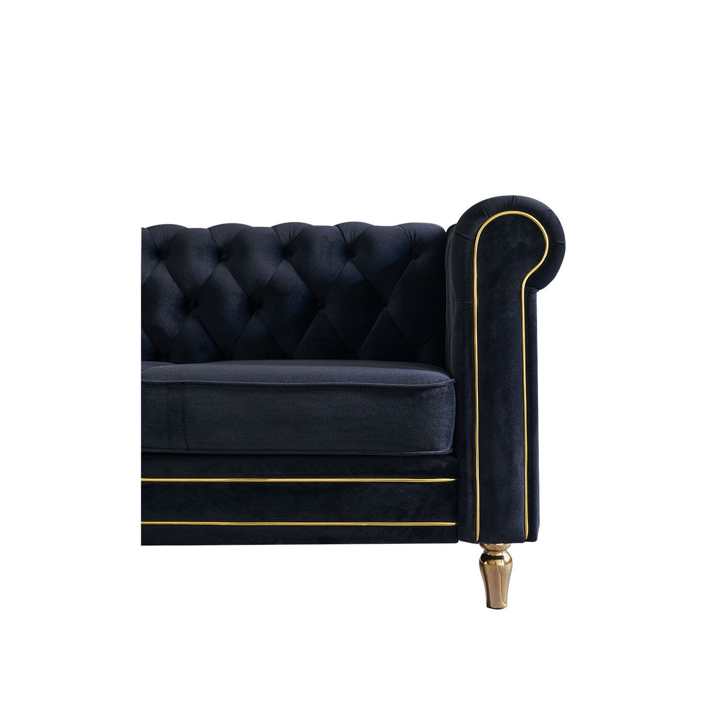 Chesterfield - Velvet Sofa 84.65" For Living Room - Black
