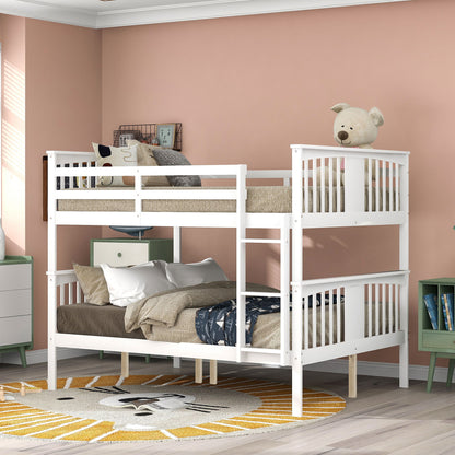 Full Over Full Bunk Bed With Ladder For Bedroom - White