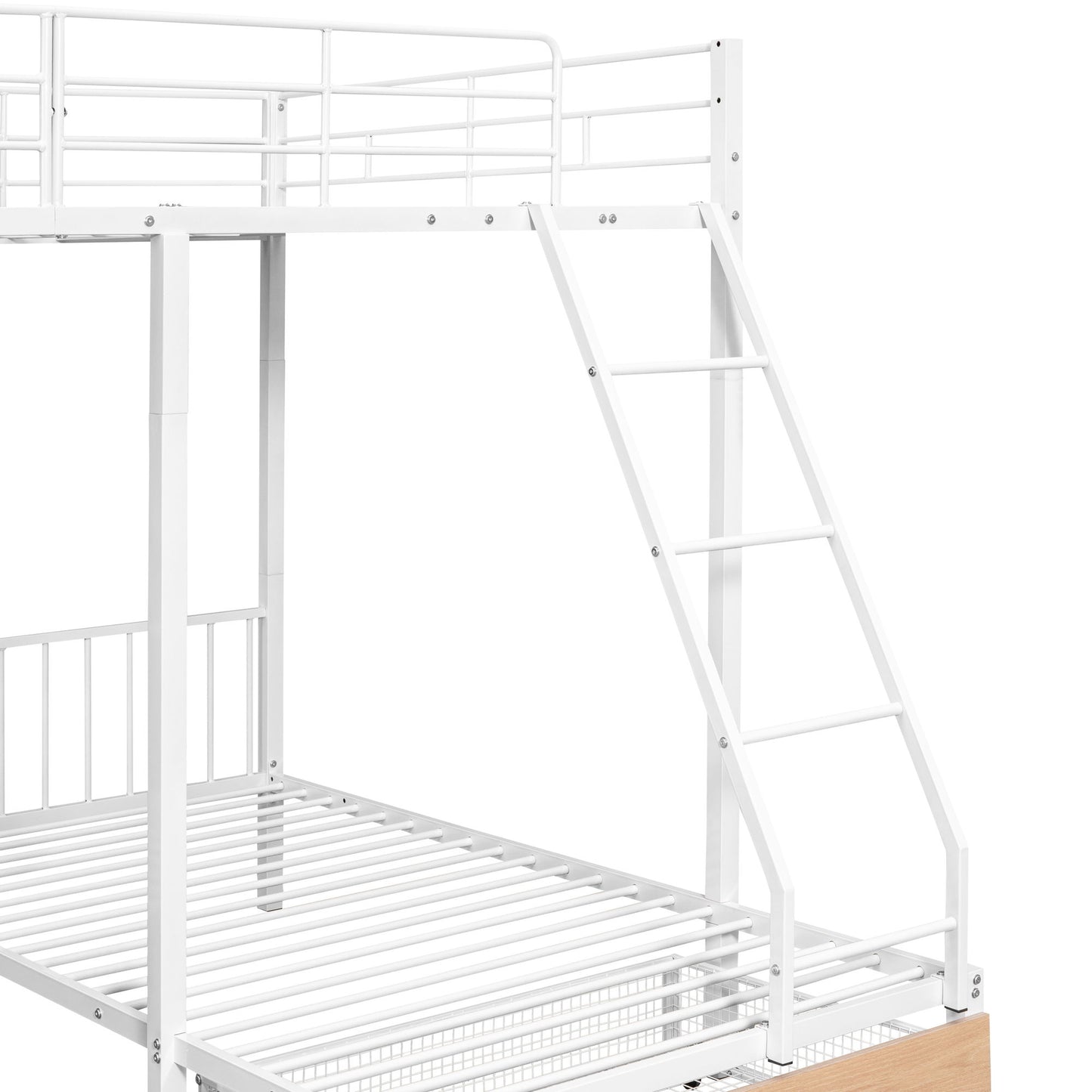 Full Over Twin & Twin Bunk Bed, Triple Bunk Bed With Drawers And Guardrails - White