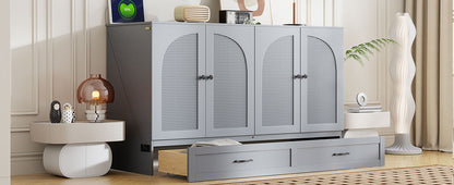 Queen Size Murphy Bed With Large Drawers - Gray