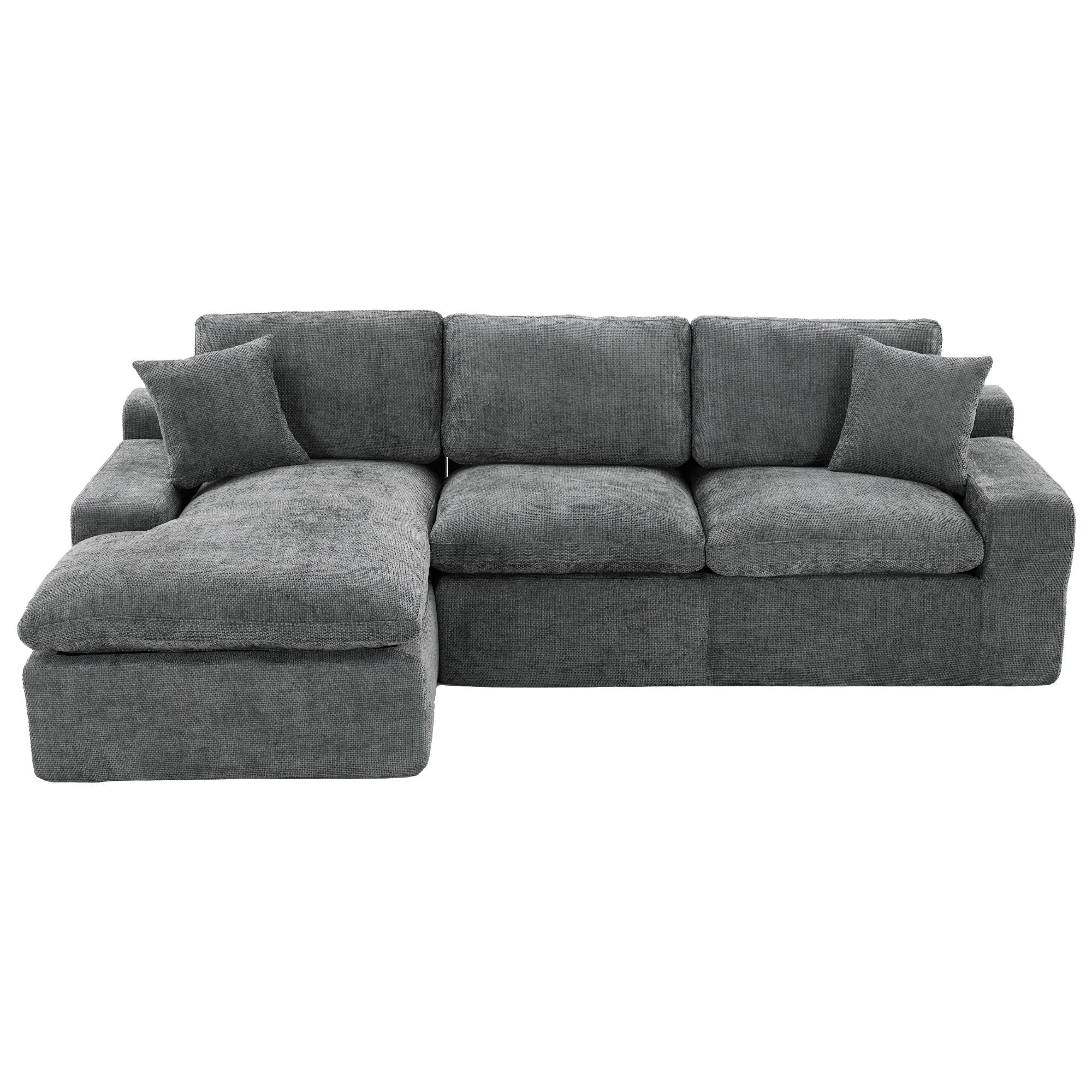 Cloud Sectional Sofa Upholstered Sofa Couch With Double-Layer Cushion And Side Pockets, Free Combined Sectional Sofa Full Compressed Sofa For Living Room - Gray