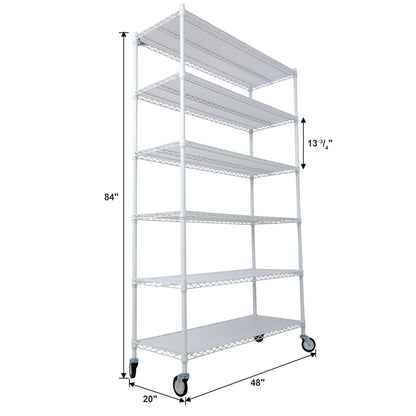 20" 6 Tier 6000Lbs Capacity Nsf Metal Shelf Wire Shelving Unit, Heavy Duty Adjustable Storage Rack With Wheels & Shelf Liners For Commercial Grade Utility Steel Storage Rack - White