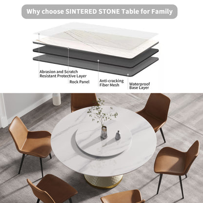 59.05" Modern Artificial Stone Round Carbon Steel Base Dining Table, Can Accommodate 6 People Artificial Stone Turntable - White