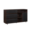 Contemporary Detailed Door Sideboard With Open Storage - Dark Espresso / Solid Black