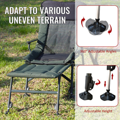 Camping Lounge Chair With Detachable Footrest, Portable Folding Reclining Camping Chair With Adjustable Backrest For Indoor And Outdoor Camping Beach Hiking Fishing - Green / Black