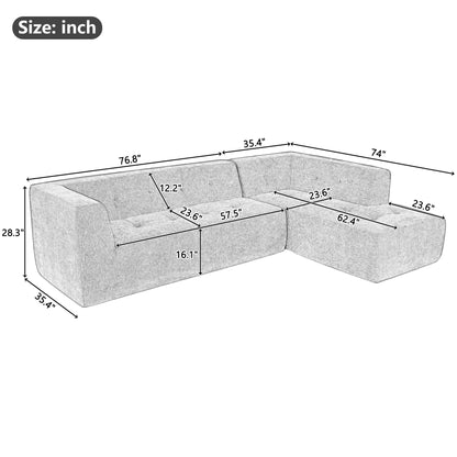 Modular Combination Sofa Set, Modern Minimalist Sofa, Living Room Upholstered Sofa Bed, Bedroom, 2 Pieces Computer Free Combination, L - Shaped - Light Gray
