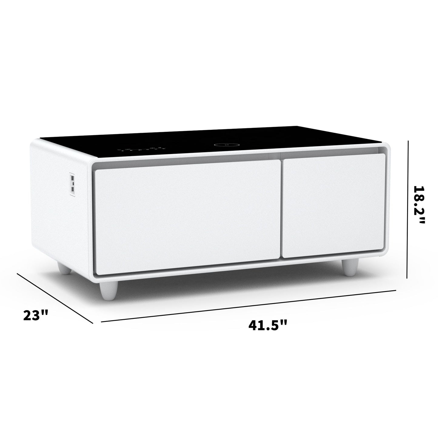 Modern Smart Coffee Table With Built-In Fridge, Bluetooth Speaker, Wireless Charging, Touch Control Panel, USB Ports, Outlet Protection, Atmosphere Light - White