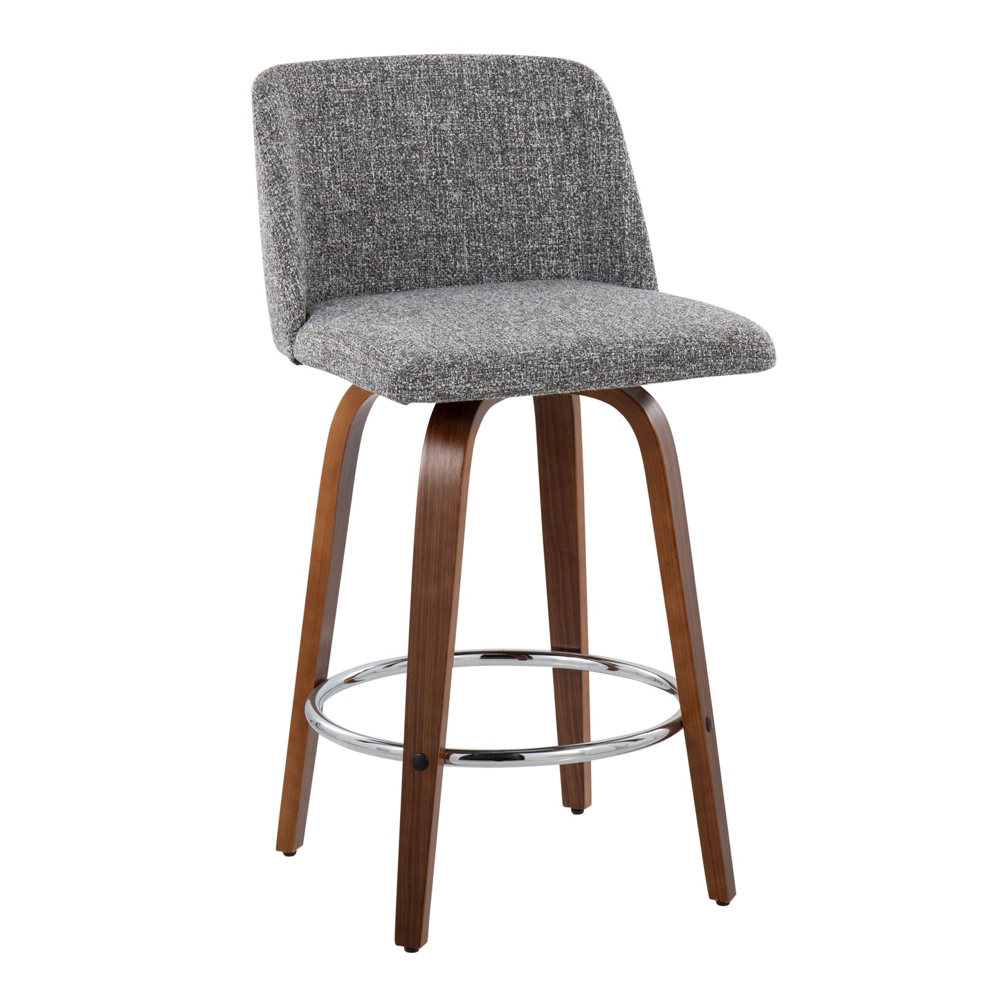 Toriano - Mid-Century Modern Fixed Height Counter Stool With Round Footrest (Set of 2) - Walnut / Gray
