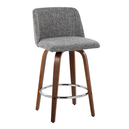 Toriano - Mid-Century Modern Fixed Height Counter Stool With Round Footrest (Set of 2) - Walnut / Gray