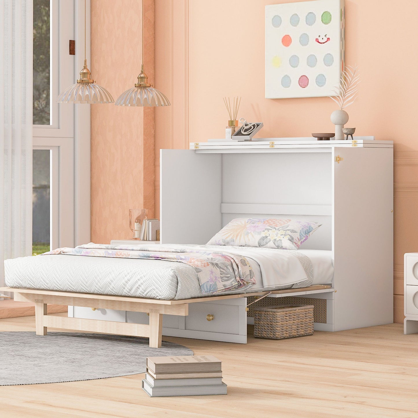Queen Murphy Elegant Bed With Large Drawers - White