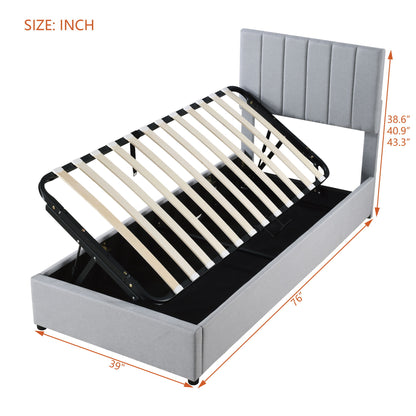 Twin Size Upholstered Platform Bed With A Hydraulic Storage System - Gray