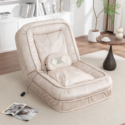 Upholstered Human Dog Bed And Pets Bean Bag Floor Sofa With Massage Pillow, 5 Adjustable Positions & 2 Soft Pillows, Velvet With Foam And Iron Plastic Frame - Beige
