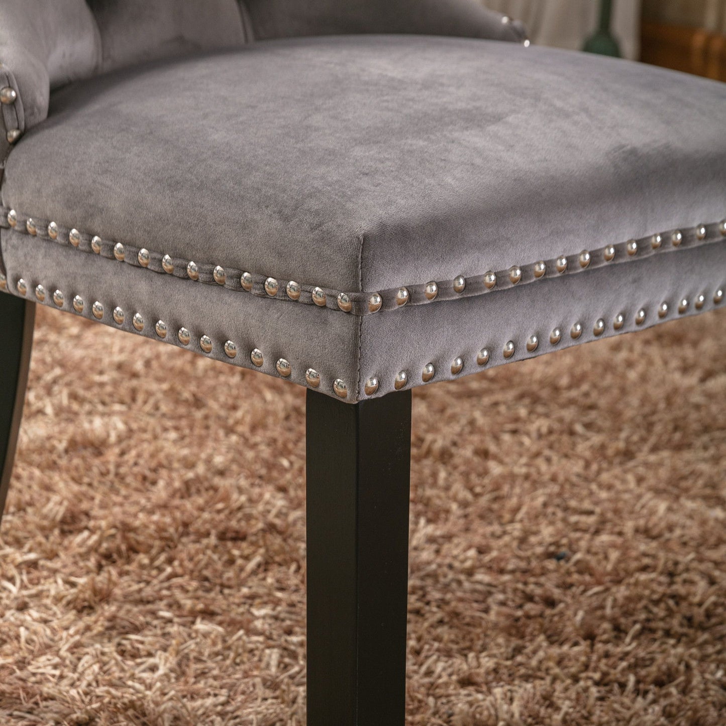 Nikki - Modern, High-End Tufted Solid Wood Contemporary Velvet Upholstered Dining Chair With Wood Legs Nailhead Trim (Set of 2) - Gray