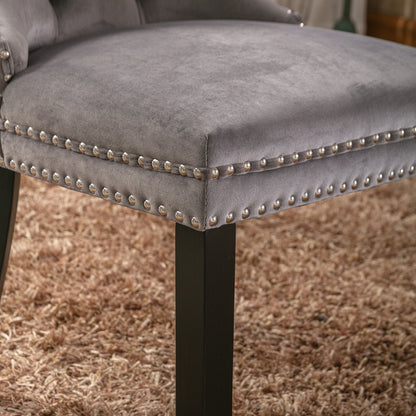 Nikki - Modern, High-End Tufted Solid Wood Contemporary Velvet Upholstered Dining Chair With Wood Legs Nailhead Trim (Set of 2) - Gray