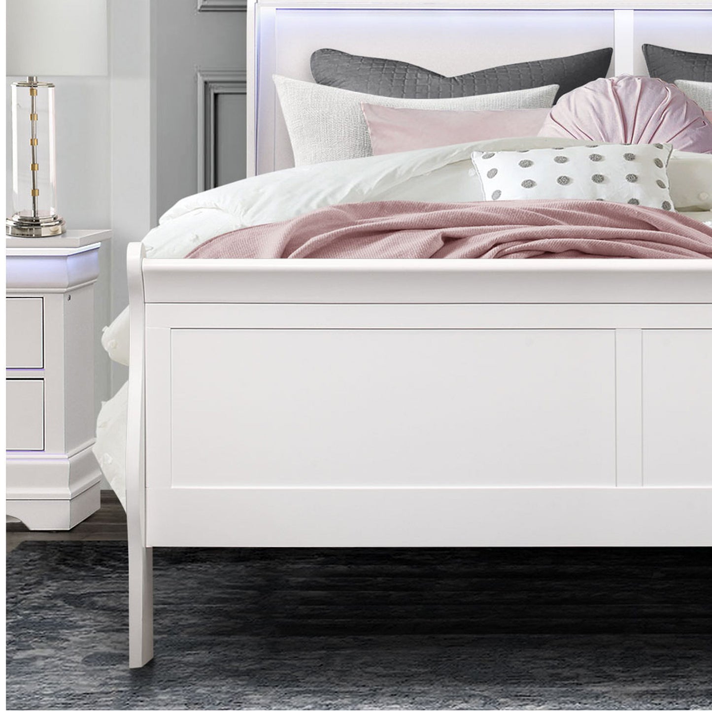Charlston - Full Bed With LED - White