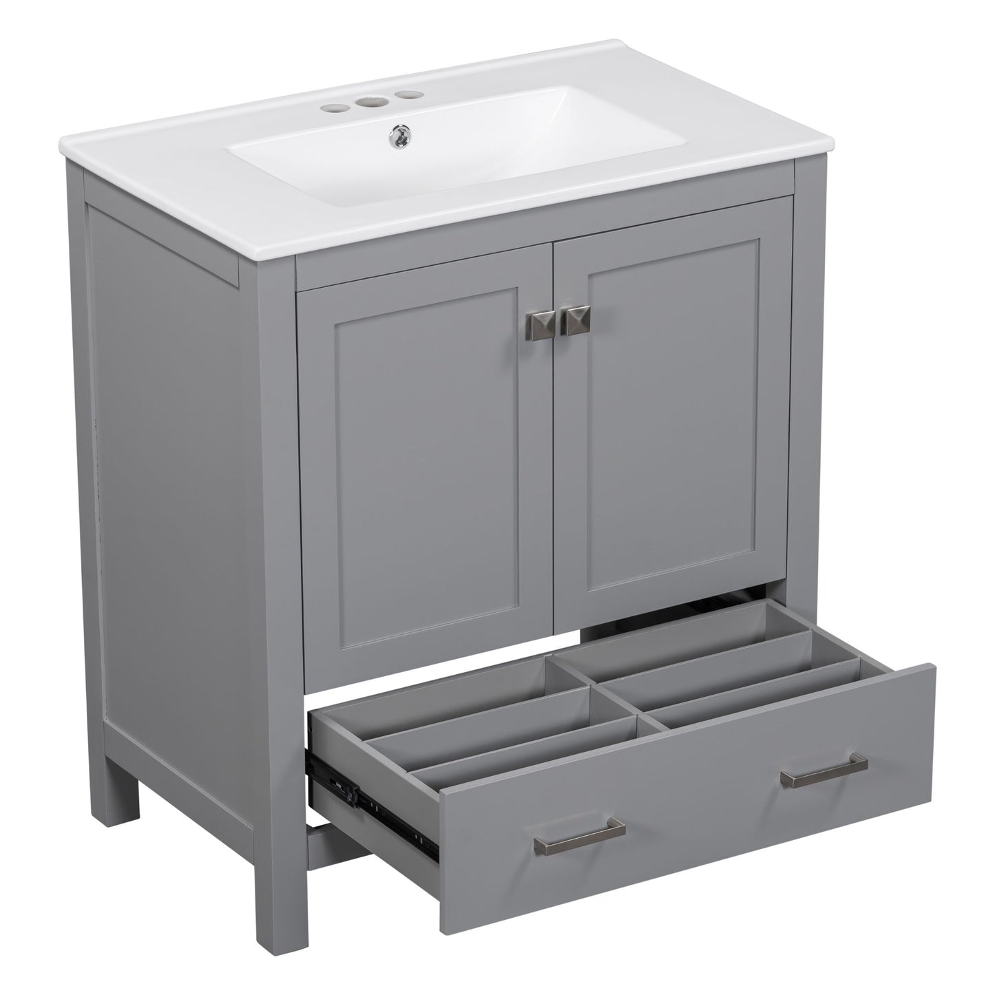 Bathroom Vanity With Single Sink, Combo Cabinet Undermount Sink, Bathroom Storage Cabinet With Two Doors And A Drawer, Soft Closing, Multifunctional Storage, Solid Wood Frame - Gray