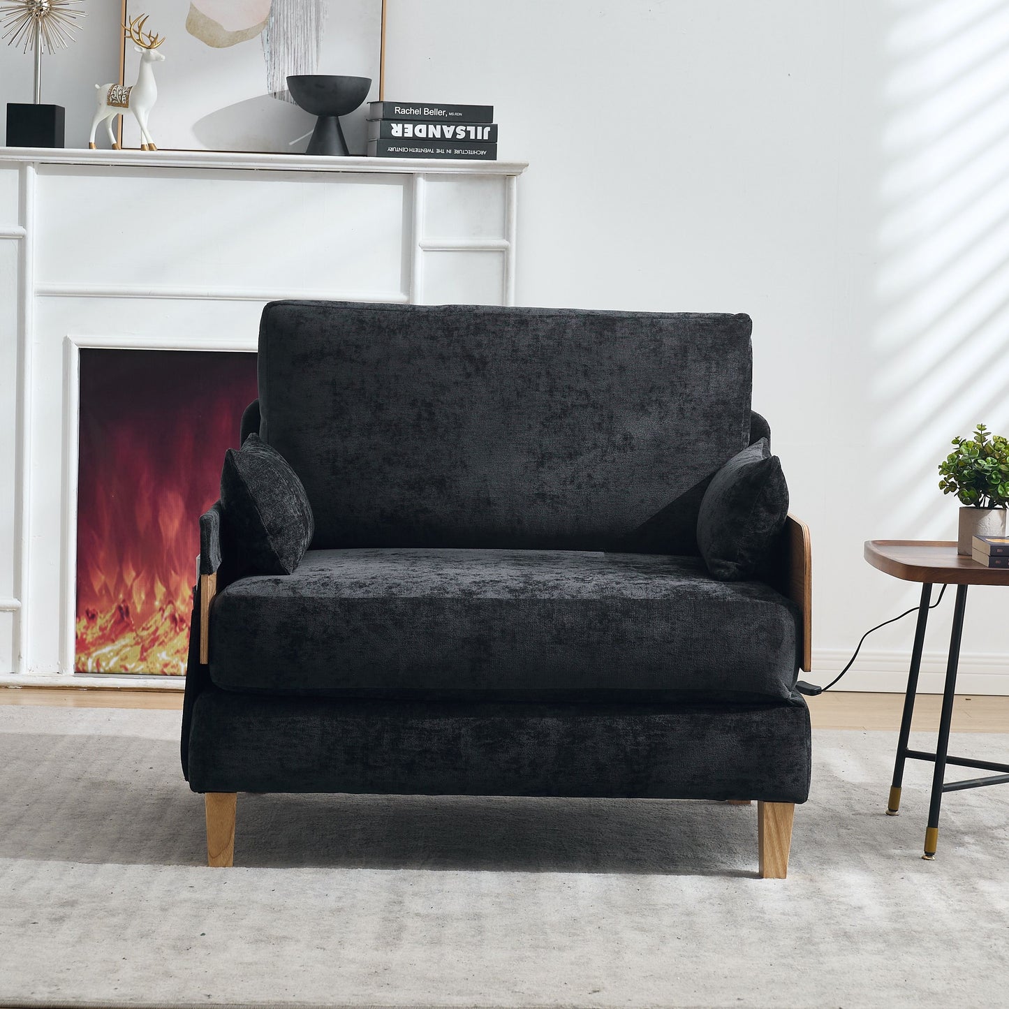 Mid Century Modern Foldable Sofa Bed Recliner, 3 - 1 Convertible Sleeper With 3 Pillows For Small Spaces - Black