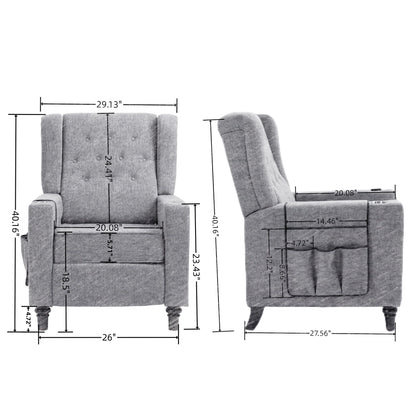 Arm Pushing Recliner Chair, Modern Button Tufted Wingback Push Back Recliner Chair, Living Room Chair Fabric Pushback Manual Single Reclining Sofa Home Theater Seating For Bedroom - Dark Gray