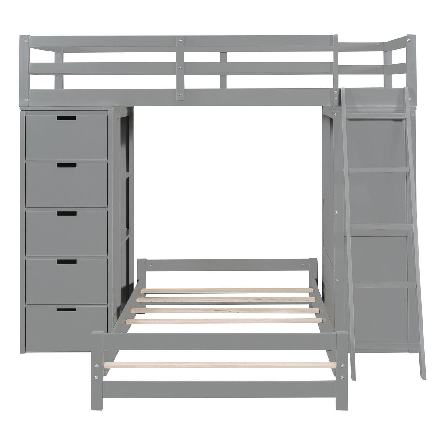 Twin Over Twin Bunk Bed With LED Light And USB Ports - Gray