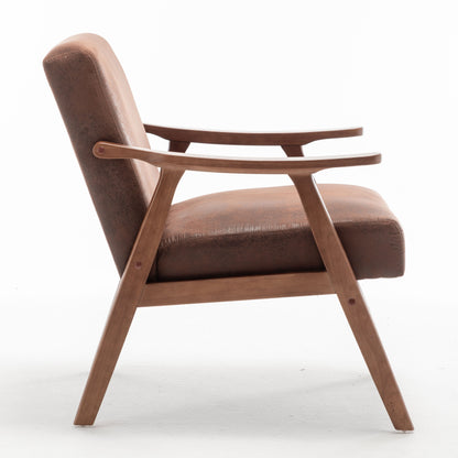 Mid Century Modern Wingback Accent Chair With Solid Wood Frame And Extra Thick Backrest - Lounge Chair For Living Room, Bedroom, Or Reading Room - Brown