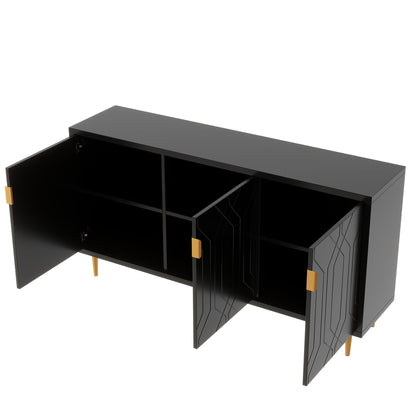 Modern TV Stand With 3 Doors And Adjustable Shelves For Living Room, Fits TVs Up To 70" - Black