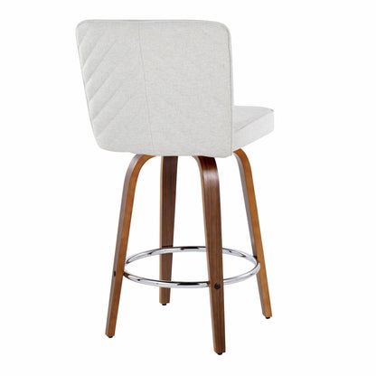 Henry - Contemporary Fixed Height Counter Stool With Swivel With Round Footrest (Set of 2) - Walnut / White