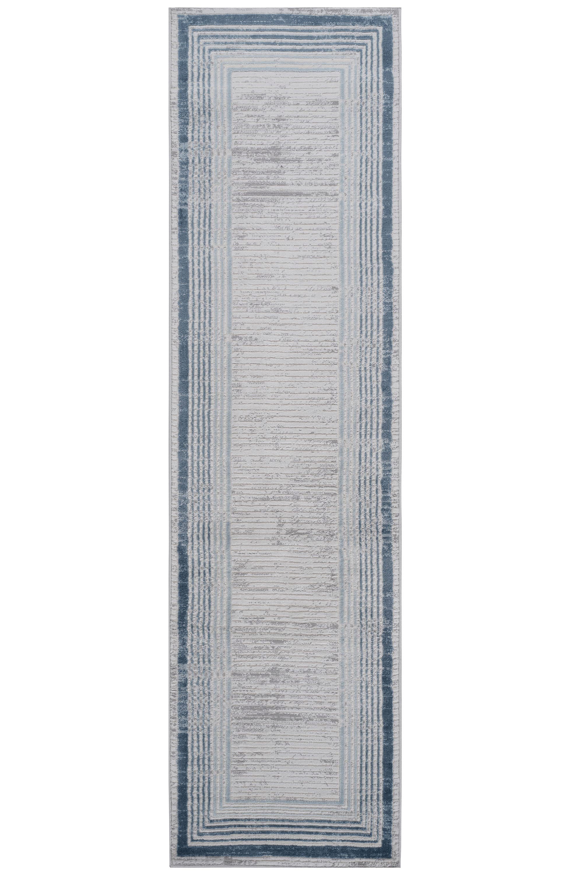 Marfi - 2' X 8' Bordered Runner Rug - Blue / Ivory