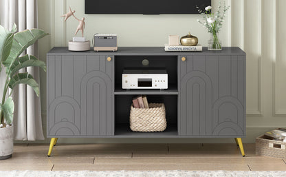 Modern TV Stand For TVs Up To 55", Entertainment Center Media Console, Adjustable Shelf, Metal Legs, Handles And Anti-Tip Device For Living Room - Gray