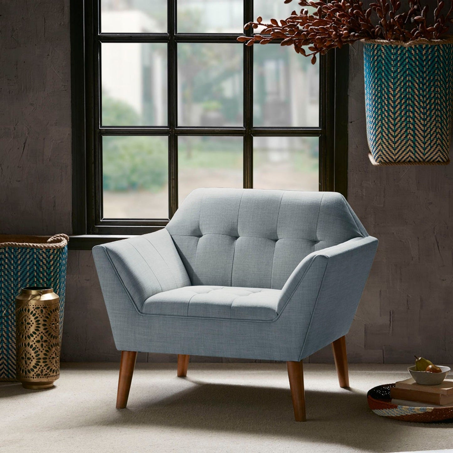 Lounge Chair With Button Tufting - Light Blue