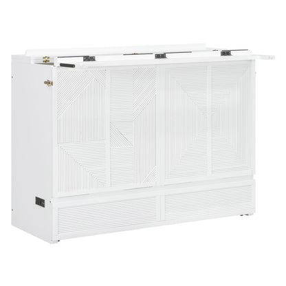 Full Size Murphy Bed With Large Drawer, USB Ports And Outlets - White