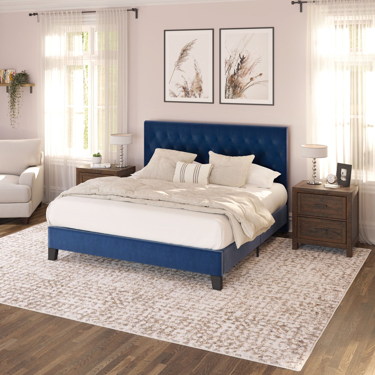 Luma - California King Upholstered Bed - Blue