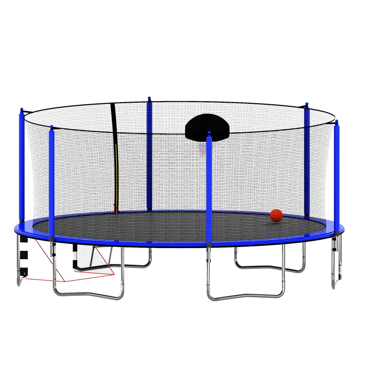 16Ft Trampoline With Basketball Hoop Pump And Ladder (Inner Safety Enclosure) With Soccer Goal - Blue