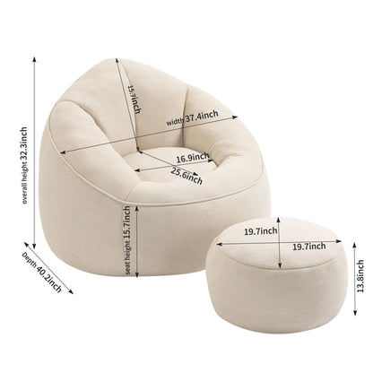 Bedding Bean Bag Sofa Chair High Pressure Foam Bean Bag Chair Adult Material With Padded Foam Padding Compressed Bean Bag With Footrest - Beige