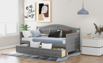 Twin Daybed With 2 Drawers, Sofa Bed For Bedroom Living Room, No Box Spring Needed - Gray