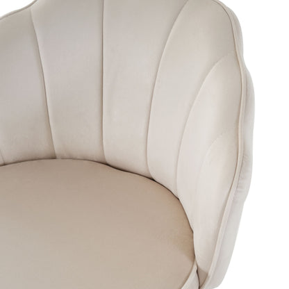 Elegant Shell Shape Off White Velvet Bar Chair Plated Metal Legs For Coffee Shops And Restaurants (Set of 2) - Gold