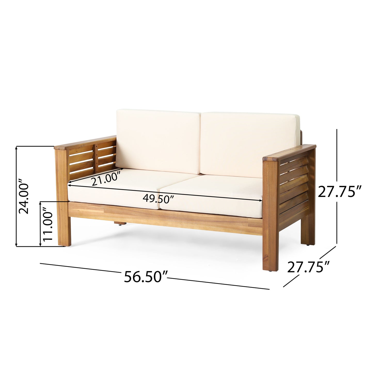 Acacia Wood Loveseat And Coffee Table Set With Cushions - Brown