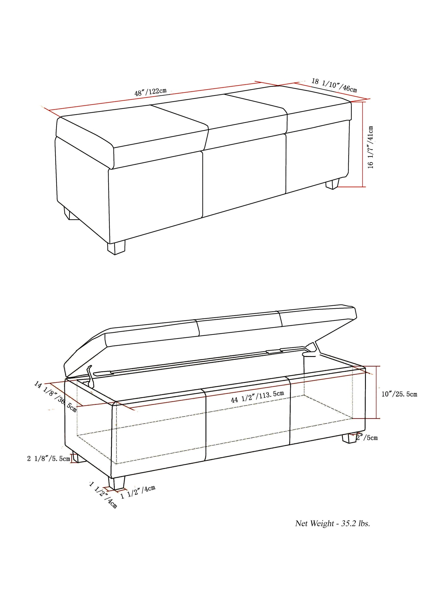 Avalon - Storage Ottoman Bench - Midnight Black
