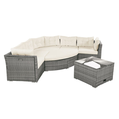 Patio Furniture Set Outdoor Daybed Rattan Sectional With Cushions And Center Table - Beige