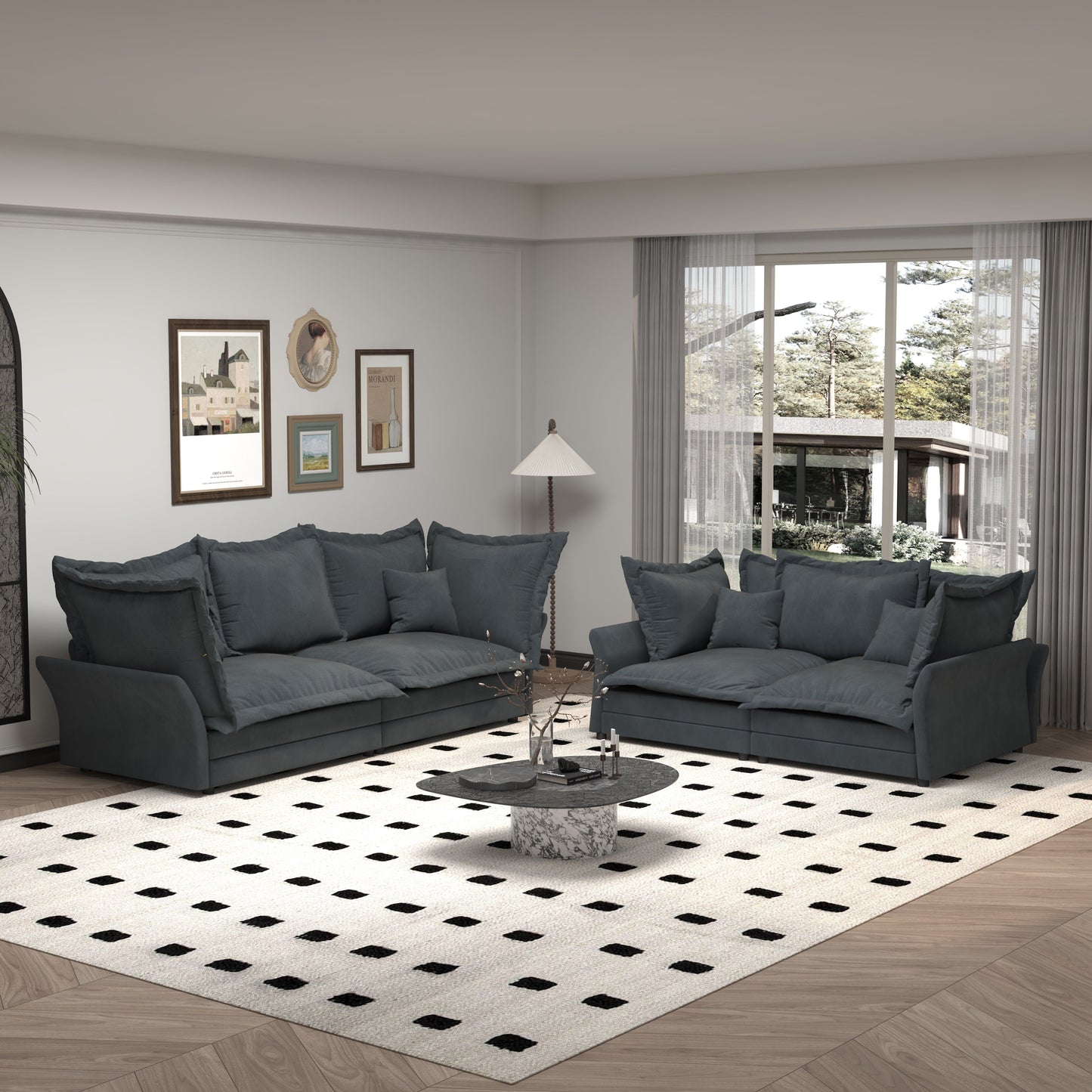 Modern Comfy Upholstered Sofa Cloud Couch, Deep Seat Couches With Multiple Large Soft Pillows, Convertible Deep Seat Chaise Langue For Living Room - Gray