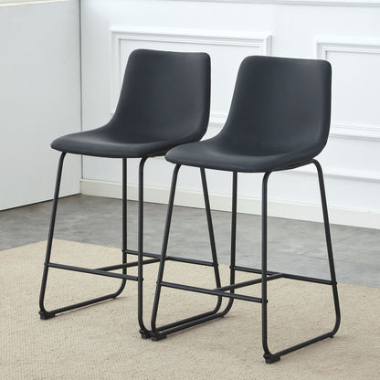 (Set of 2) Modern Minimalist Style Material Bar Stools, Suitable For Kitchen, Bar And Modern Home Design - Black