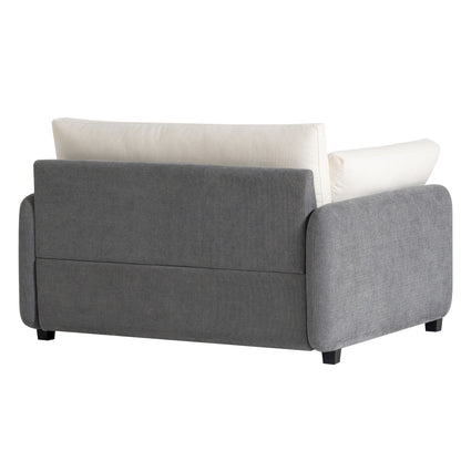 Oversized Single Sofa Chair Wide And Deep Seat, Modern Upholstered Comfy Blocking Couch Lounge With Pillows - Gray / Cream
