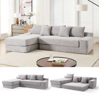 Modern L Shaped Sectional Sofa With Memory Foam & Steel Frame, Corduroy Fabric - Light Gray