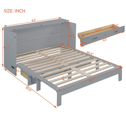 Queen Size Murphy Bed With Large Drawers - Gray
