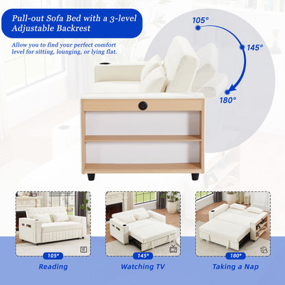 Pull Out Sofa Bed Convertible Couch Loveseat Sofa Modern Sleeper Sofa With Adjustable Backrest For Living Room - Beige