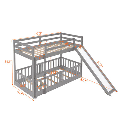 Twin Over Twin Classic Bunk Bed & Slide And Ladder - Gray